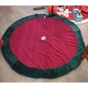 Supree Creations 58" XL Velvet Lined Tree Skirt Green Maroon Red Crushed Velvet